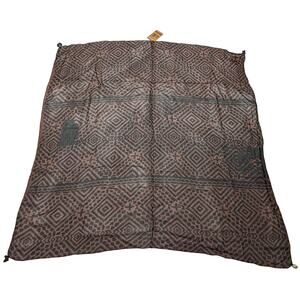 Kisura Scarf Brown Black Stripe Geometric Pattern Beaded Corners Rayon New